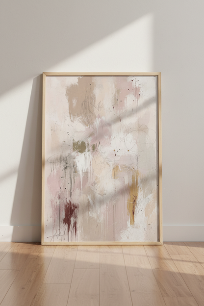 Pastel abstract art | Soft pink palette, living room decor | Modern poster