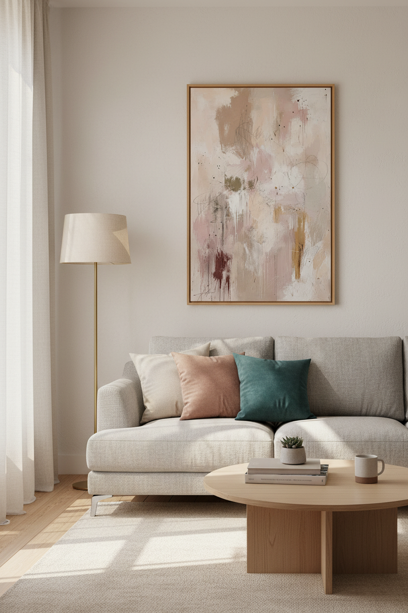 Pastel abstract art | Soft pink palette, living room decor | Modern poster