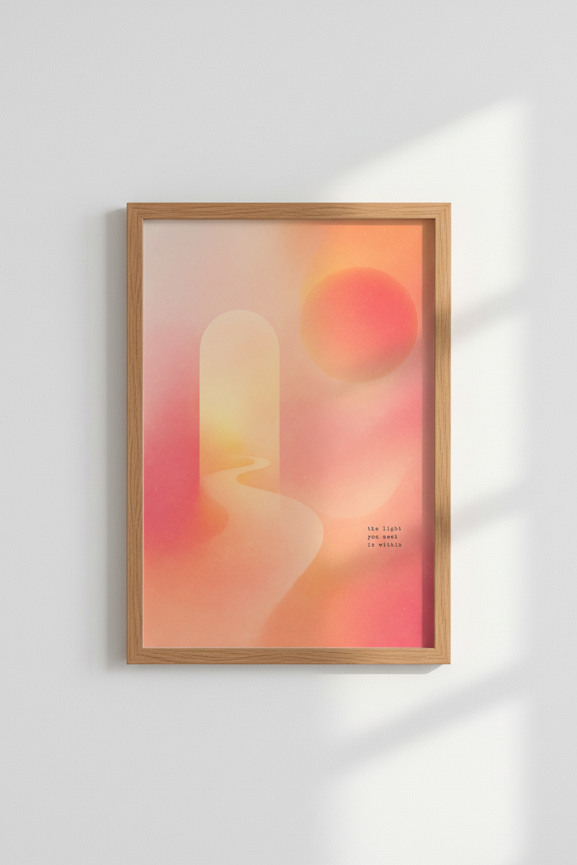 Aura Gradient Wall Art Print | Pink Peach Abstract Poster | Dreamy Spiritual Room Decor