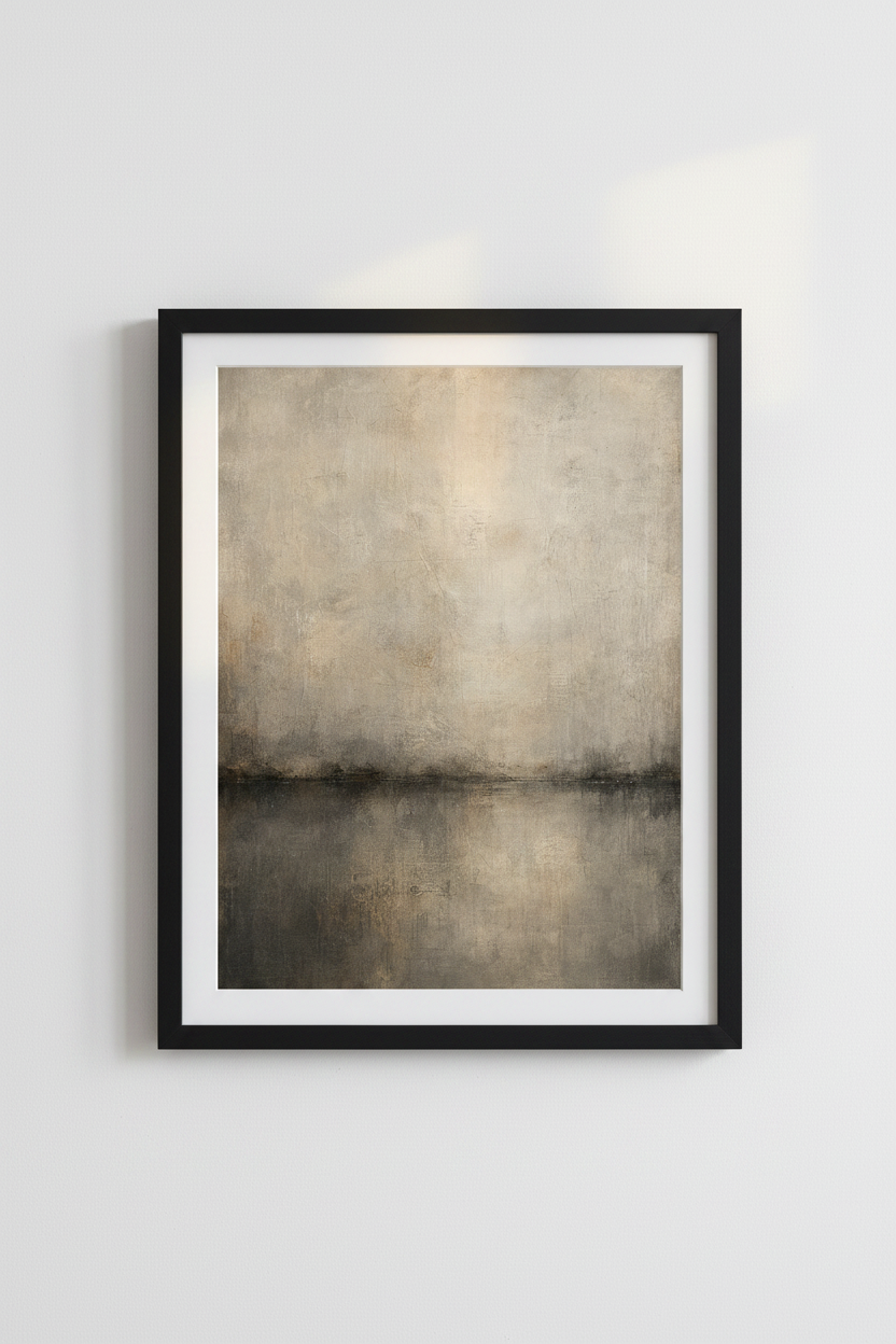 Abstract Neutral Horizon Wall Art | Beige &amp; Charcoal Textured Print, Modern Decor