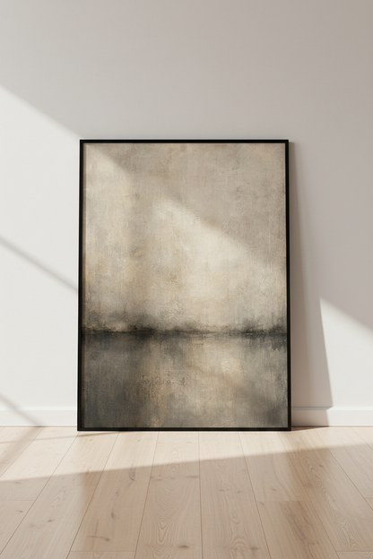 Abstract Neutral Horizon Wall Art | Beige &amp; Charcoal Textured Print, Modern Decor