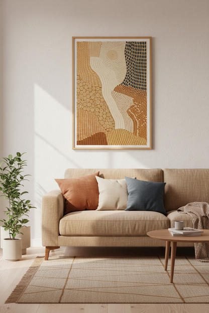 Abstract Earth Tone Dot Art | Terracotta &amp; Ochre, Boho Living Room Wall Art