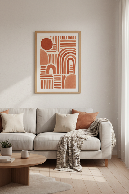 Terracotta Abstract Geometric Wall Art | Rust Boho Arches | Mid Century Poster