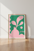 Abstract Vase Wall Art | Pink & Green Botanical Print, Modern Living Room Decor