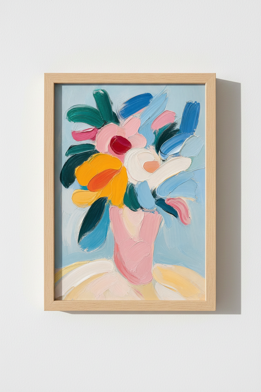 Abstract Floral Oil Painting | Colorful Impasto Flower Print, Modern Textured Home Decor