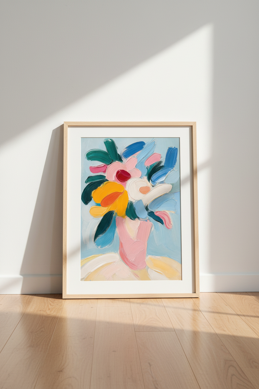 Abstract Floral Oil Painting | Colorful Impasto Flower Print, Modern Textured Home Decor
