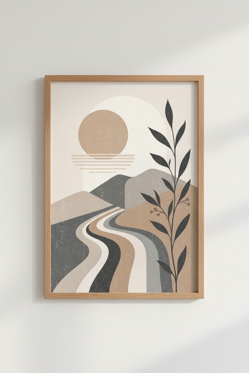 Abstract Landscape Boho Wall Art | Earthy Neutral Tones, Living Room Decor Poster
