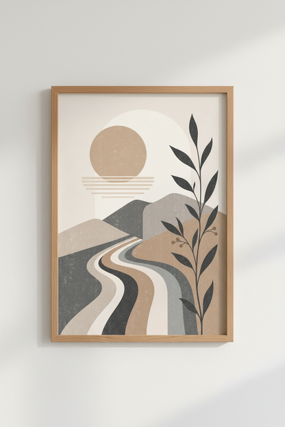 Abstract Landscape Boho Wall Art | Earthy Neutral Tones, Living Room Decor Poster