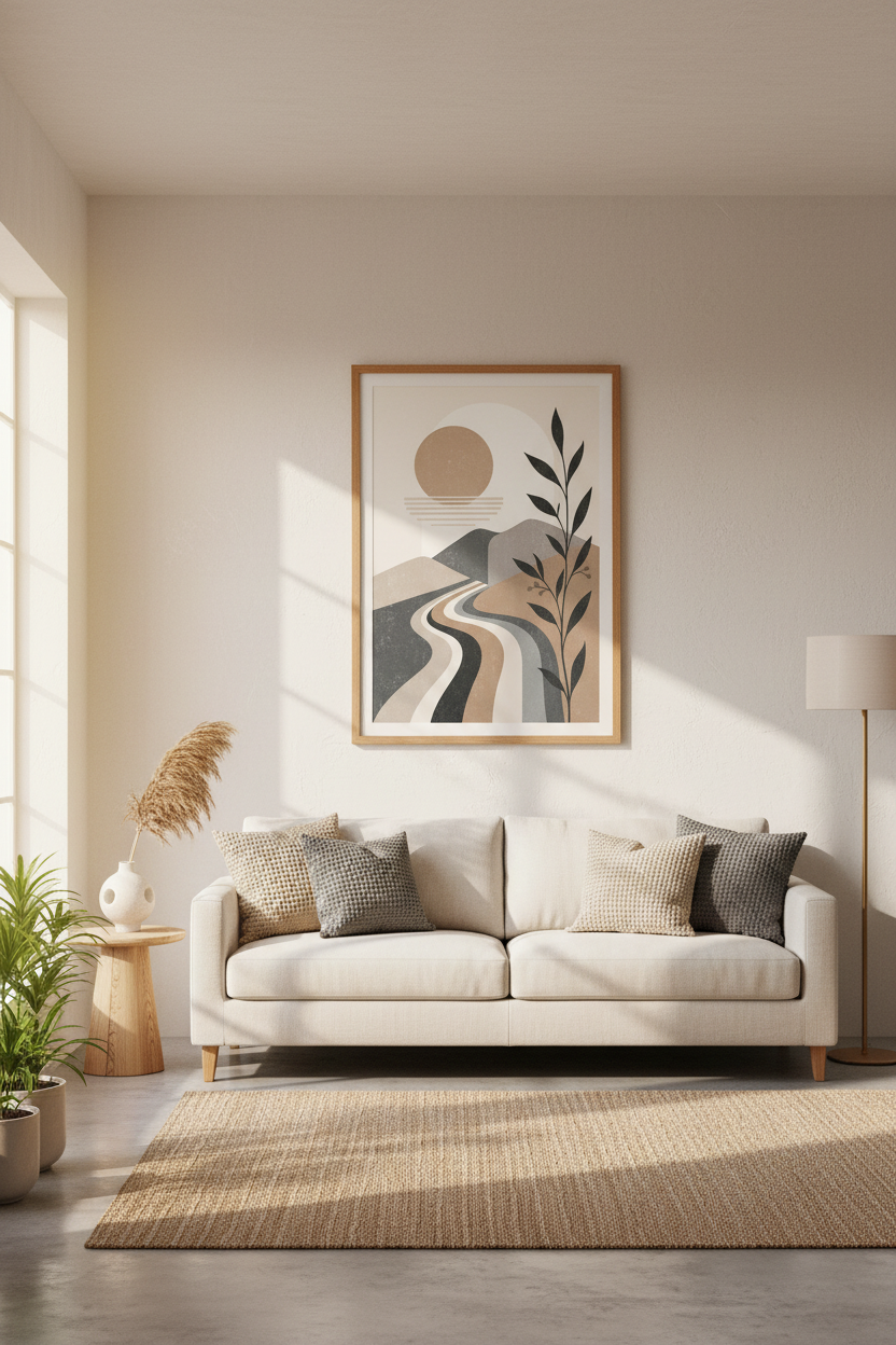 Abstract Landscape Boho Wall Art | Earthy Neutral Tones, Living Room Decor Poster
