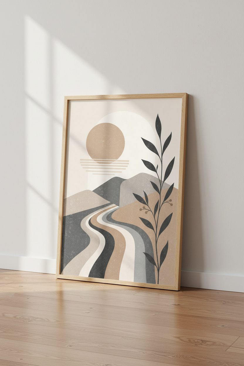 Abstract Landscape Boho Wall Art | Earthy Neutral Tones, Living Room Decor Poster