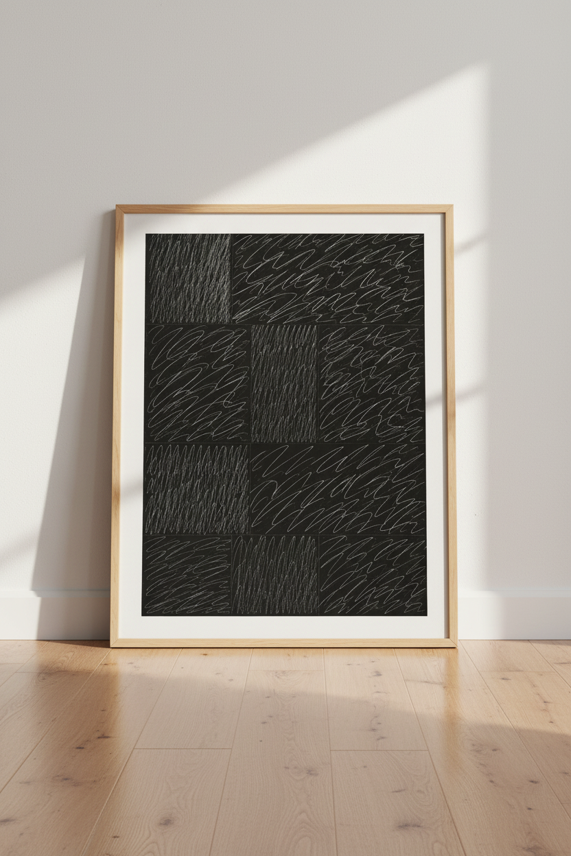 Abstract Line Art Poster | Monochrome Scribble, Living Room Decor