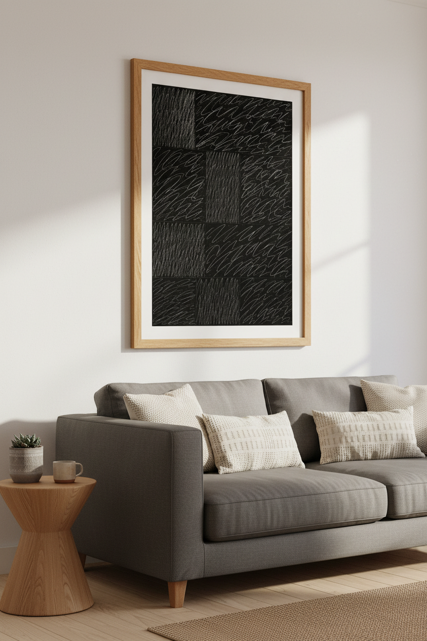 Abstract Line Art Poster | Monochrome Scribble, Living Room Decor