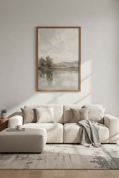 Abstract Landscape Painting | Muted Neutral Tones, Farmhouse Living Room Art