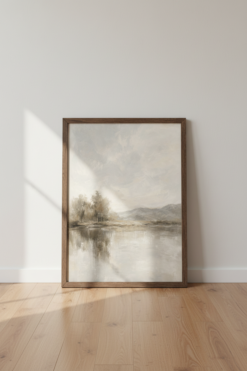 Abstract Landscape Painting | Muted Neutral Tones, Farmhouse Living Room Art