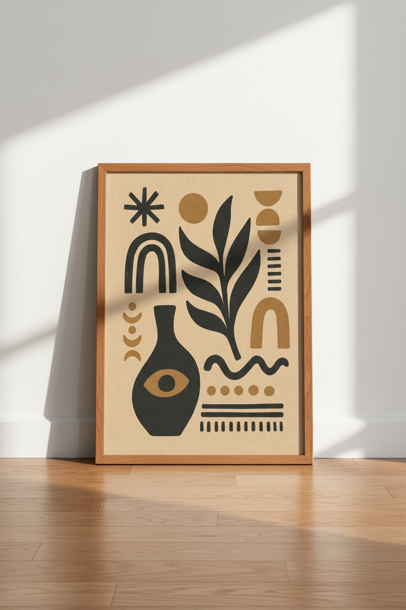 Boho Abstract Botanical Wall Art Print | Living Room Decor | Earthy Terracotta Poster