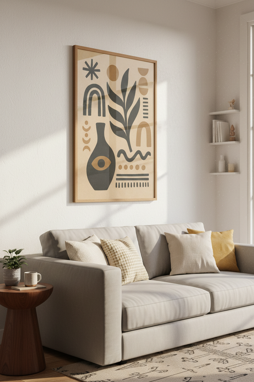Boho Abstract Botanical Wall Art Print | Living Room Decor | Earthy Terracotta Poster