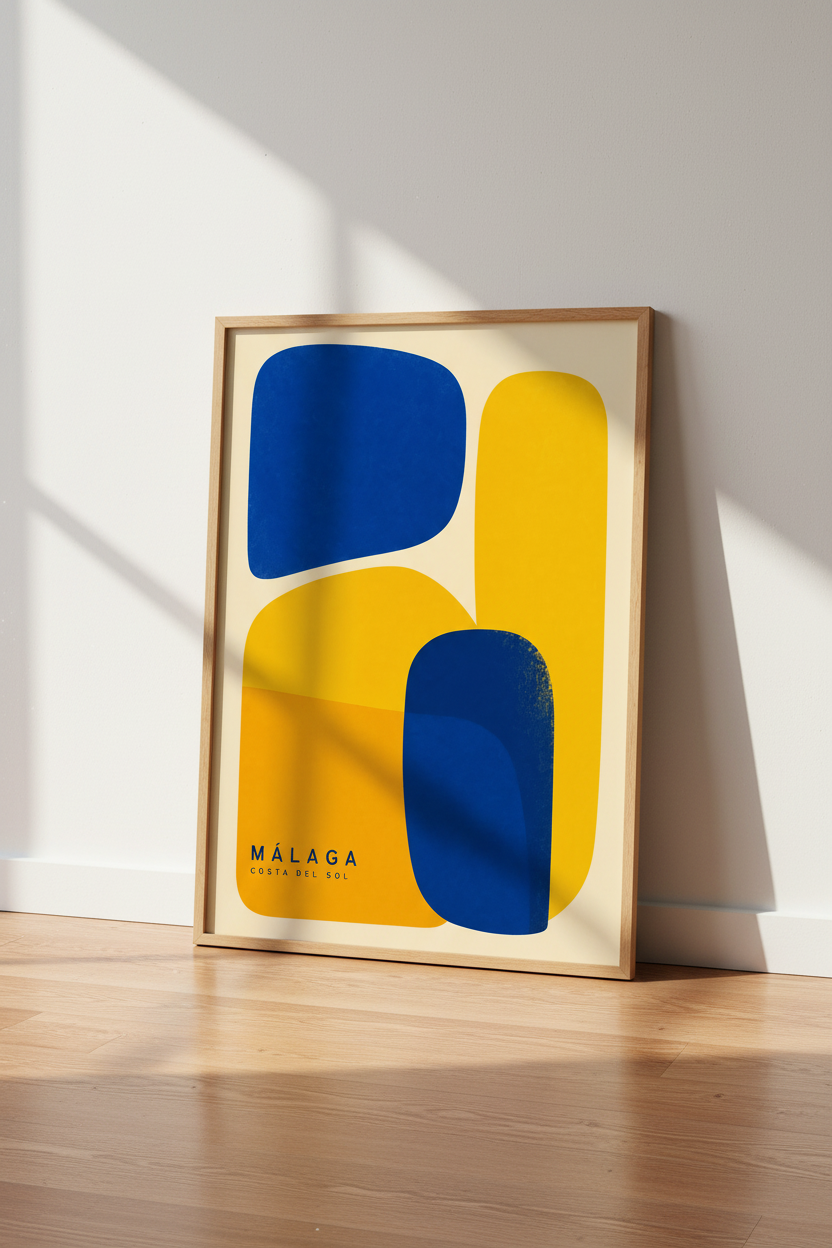 Malaga Spain Wall Art Print | Costa del Sol Modern Abstract | Mid Century Poster
