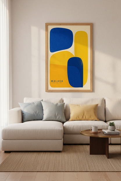 Malaga Spain Wall Art Print | Costa del Sol Modern Abstract | Mid Century Poster