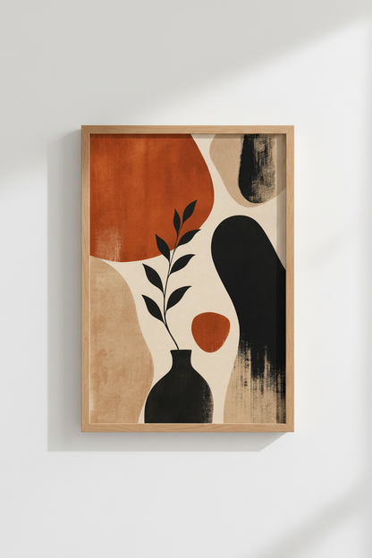 Mid Century Abstract Wall Art | Terracotta Boho Botanical Print | Modern Living Room Decor