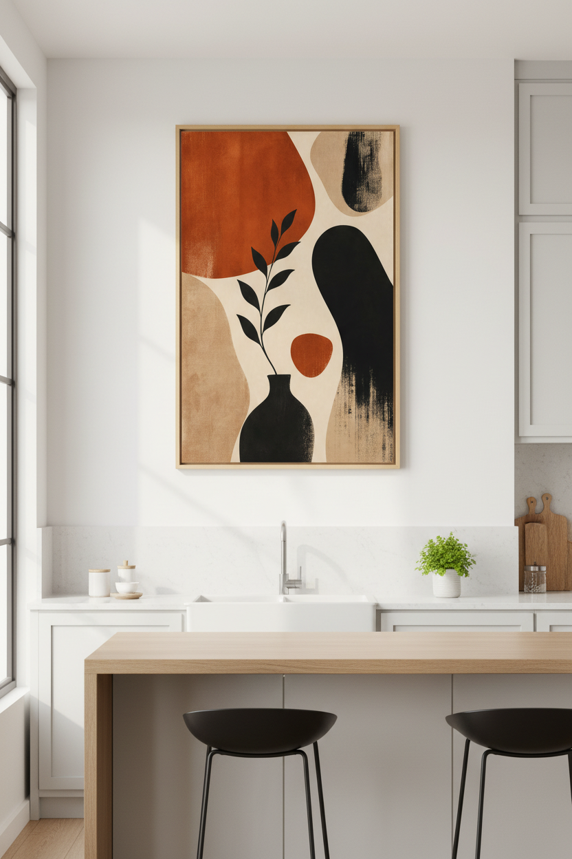 Mid Century Abstract Wall Art | Terracotta Boho Botanical Print | Modern Living Room Decor