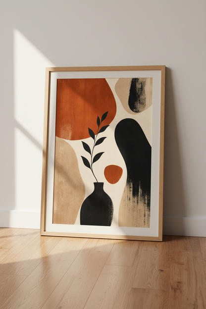 Mid Century Abstract Wall Art | Terracotta Boho Botanical Print | Modern Living Room Decor