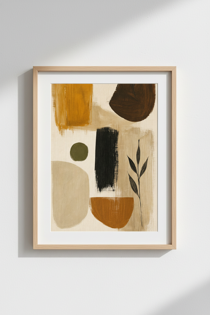 Earthy Abstract Art Print | Mid Century Modern Boho Decor | Neutral Terracotta Poster
