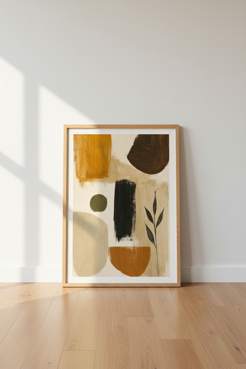 Earthy Abstract Art Print | Mid Century Modern Boho Decor | Neutral Terracotta Poster