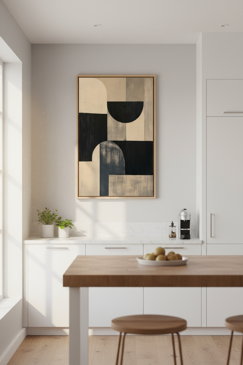 Neutral Abstract Art Print | Mid-Century Modern Beige &amp; Black, Minimalist Decor