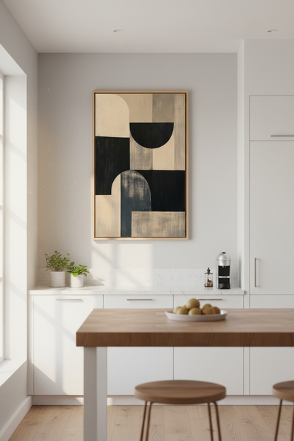 Neutral Abstract Art Print | Mid-Century Modern Beige &amp; Black, Minimalist Decor