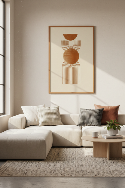 Abstract Geometric Wall Art | Terracotta Boho Print, Mid Century Modern Decor