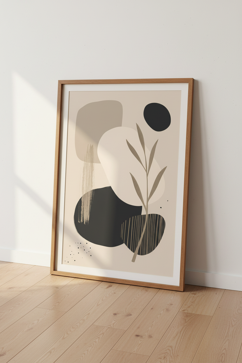 Abstract Botanical Wall Art | Organic Shapes Earthy Beige Decor | Minimalist Poster