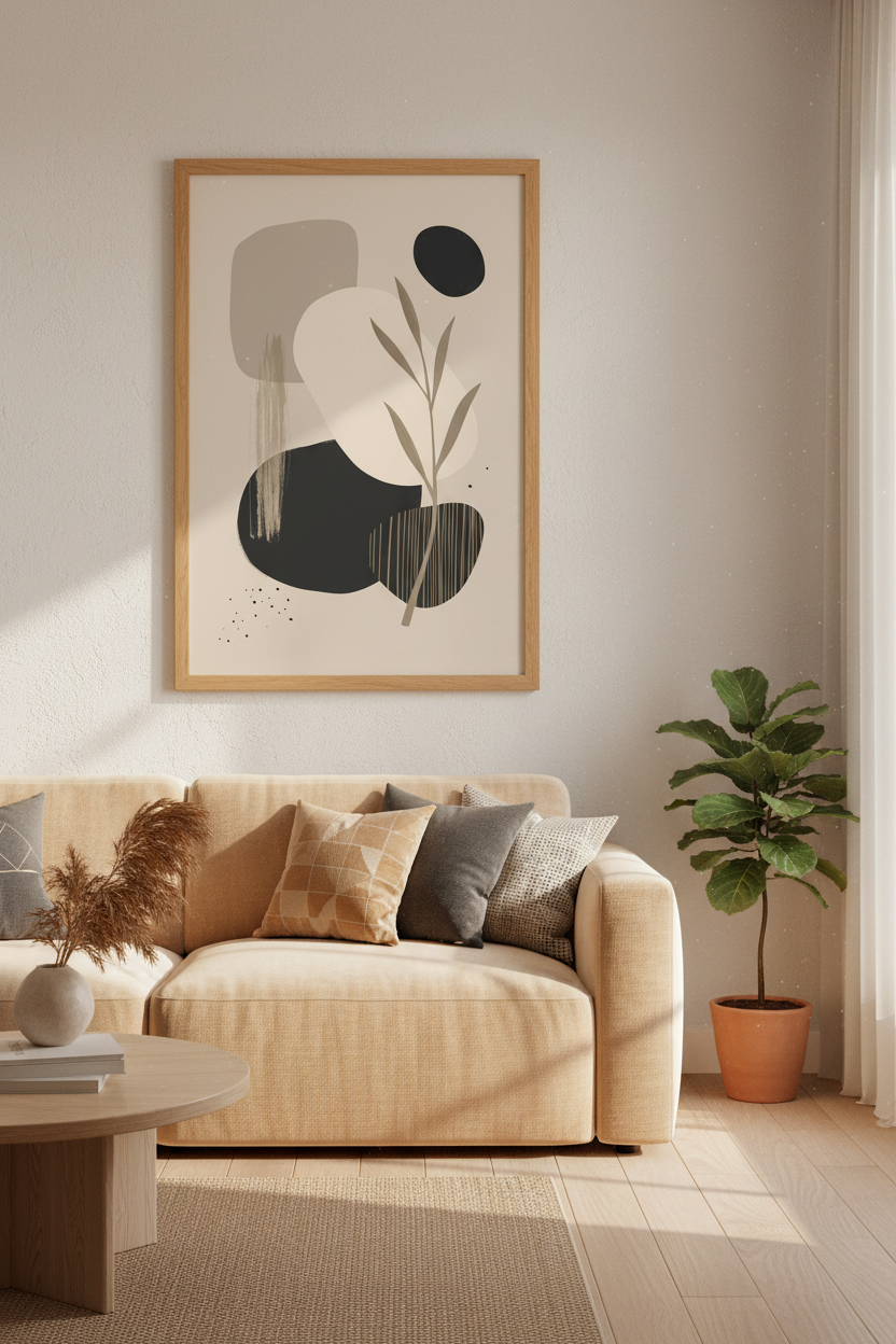 Abstract Botanical Wall Art | Organic Shapes Earthy Beige Decor | Minimalist Poster