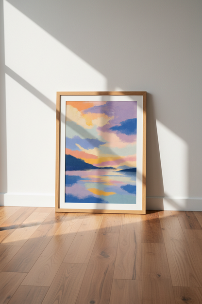 Abstract Sunset Landscape Art | Pastel Purple &amp; Gold Decor, Living Room Poster