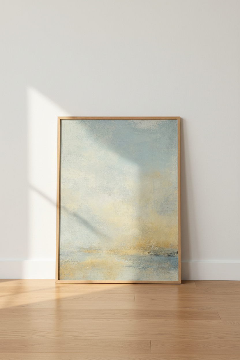 Coastal Abstract Art | Soft Blues &amp; Sand | Living Room Decor