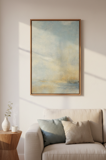 Coastal Abstract Art | Soft Blues &amp; Sand | Living Room Decor