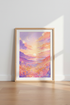 Pastel Sunset Moon Landscape | Pink Purple Watercolor, Aesthetic Bedroom Wall Art
