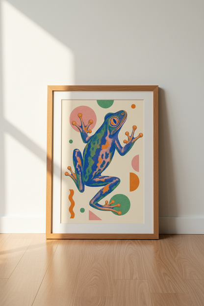 Abstract Tree Frog Wall Art Print | Colorful Geometric Poster | Mid Century Modern Decor