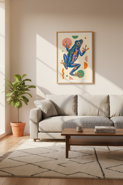 Abstract Tree Frog Wall Art Print | Colorful Geometric Poster | Mid Century Modern Decor