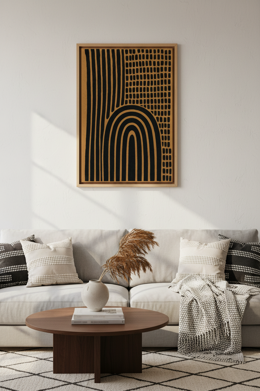 Modern Abstract Arches | Terracotta &amp; Black Geometric Poster, Boho Living Room Decor