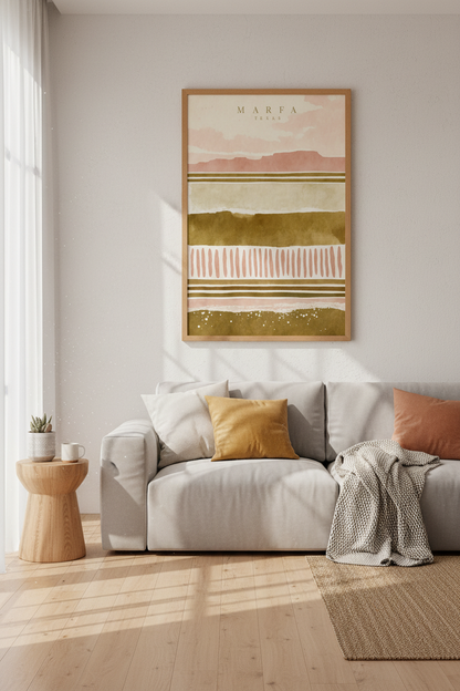 Marfa Texas Abstract Landscape | Earthy Boho Terracotta, Desert Wall Art Print
