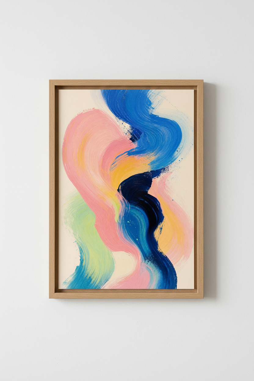 Modern Abstract Wall Art Print | Colorful Blue &amp; Pink Decor | Contemporary Poster