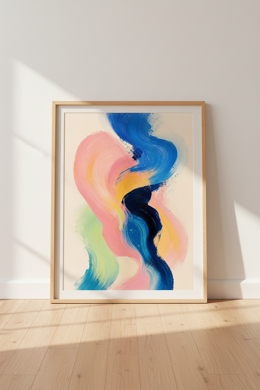 Modern Abstract Wall Art Print | Colorful Blue &amp; Pink Decor | Contemporary Poster