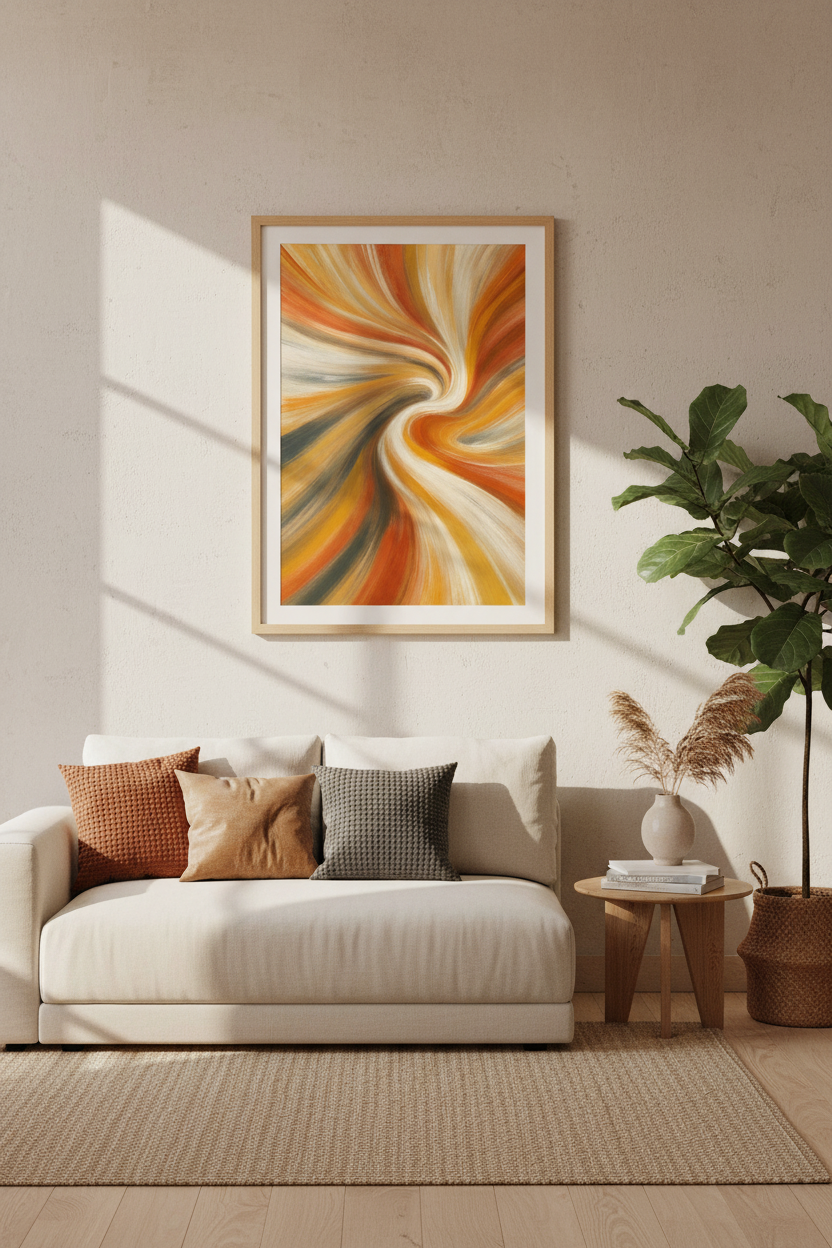 Abstract Swirl Wall Art | Burnt Orange &amp; Ochre Modern Decor | Earthy Aesthetic Poster