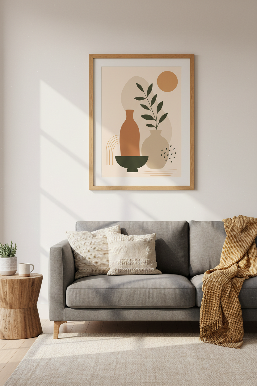 Boho Botanical Vase Wall Art | Terracotta Minimalist Poster, Mid Century Decor