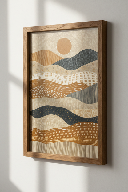 Abstract Desert Sun Landscape Art | Earthy Boho Print | Neutral Living Room Decor