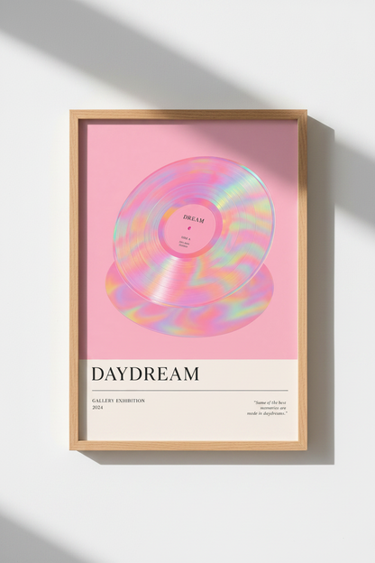 Vinyl Record Wall Art Print | Pink Aesthetic Music Decor | Retro Iridescent Poster