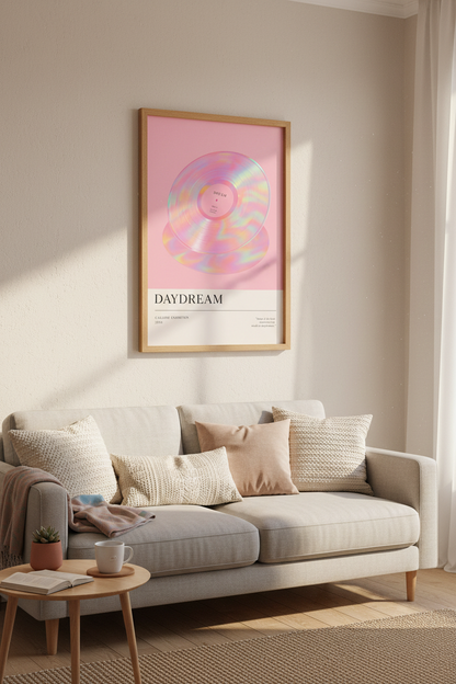 Vinyl Record Wall Art Print | Pink Aesthetic Music Decor | Retro Iridescent Poster