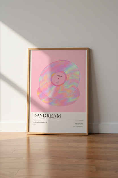 Vinyl Record Wall Art Print | Pink Aesthetic Music Decor | Retro Iridescent Poster