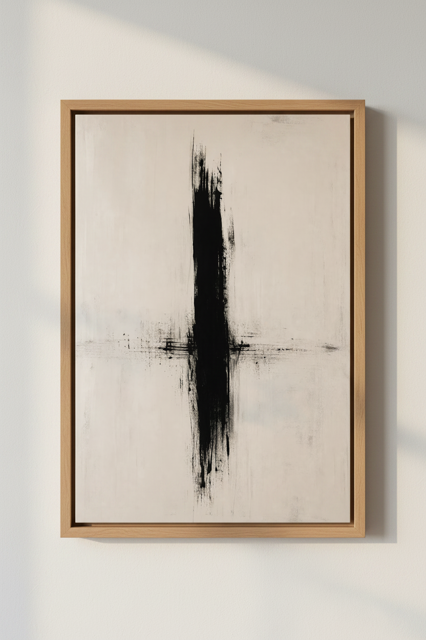 Zen Abstract Wall Art Print | Minimalist Black Brushstroke, Modern Japandi Poster