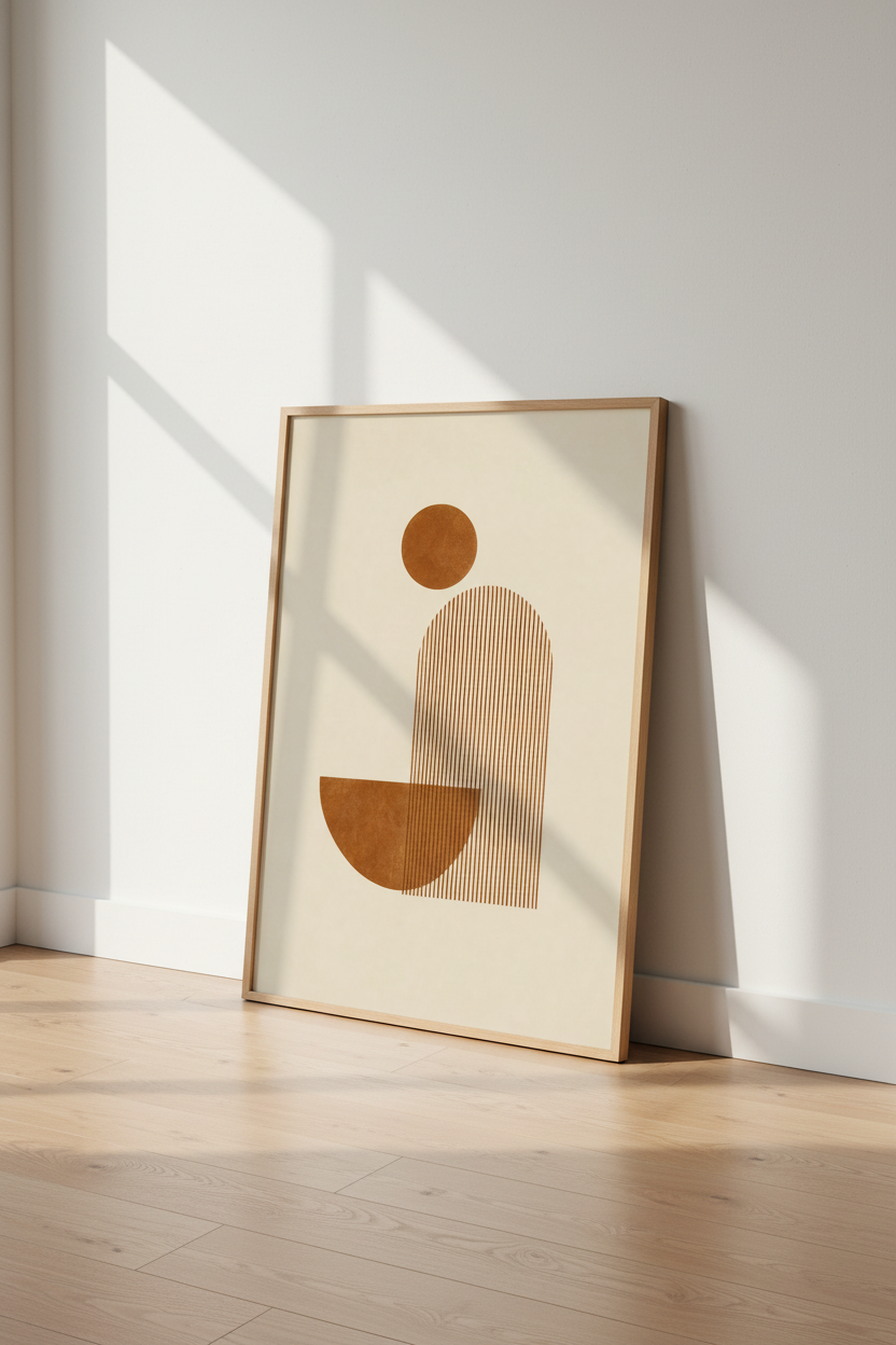 Terracotta Geometric Wall Art | Minimalist Abstract Arch Print | Boho Living Room Decor